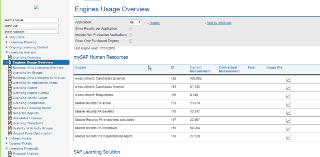CLR for SAP Applications - engines usages overview